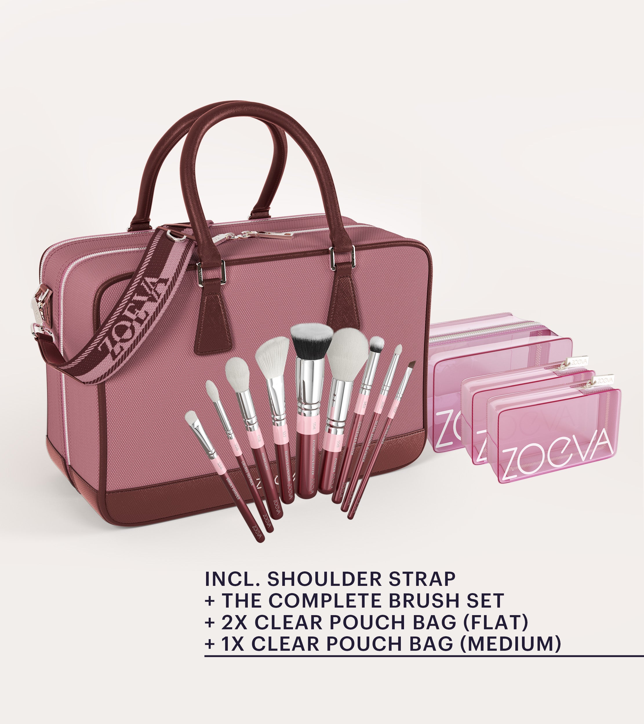 The Zoe Bag & The Complete Brush Set (Dusty Bordeaux)