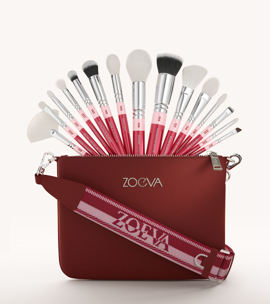 ZOEVA - The Artists Pinselset & Shoulder Strap (Cherry) - BRUSH SET