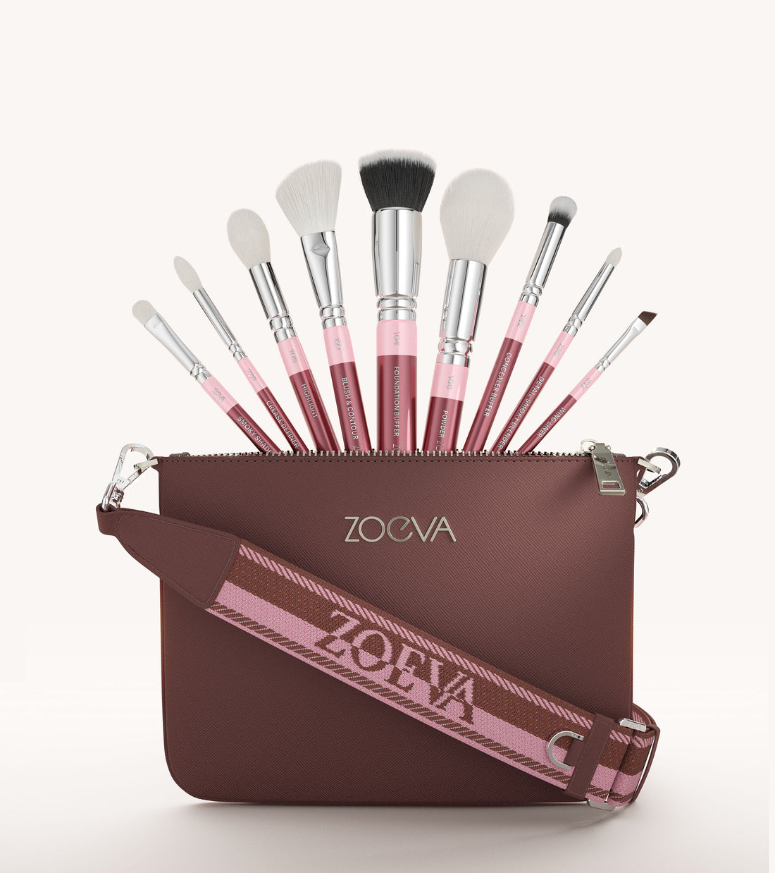 ZOEVA - The Complete Pinselset & Shoulder Strap (Bordeaux) - BRUSH SET