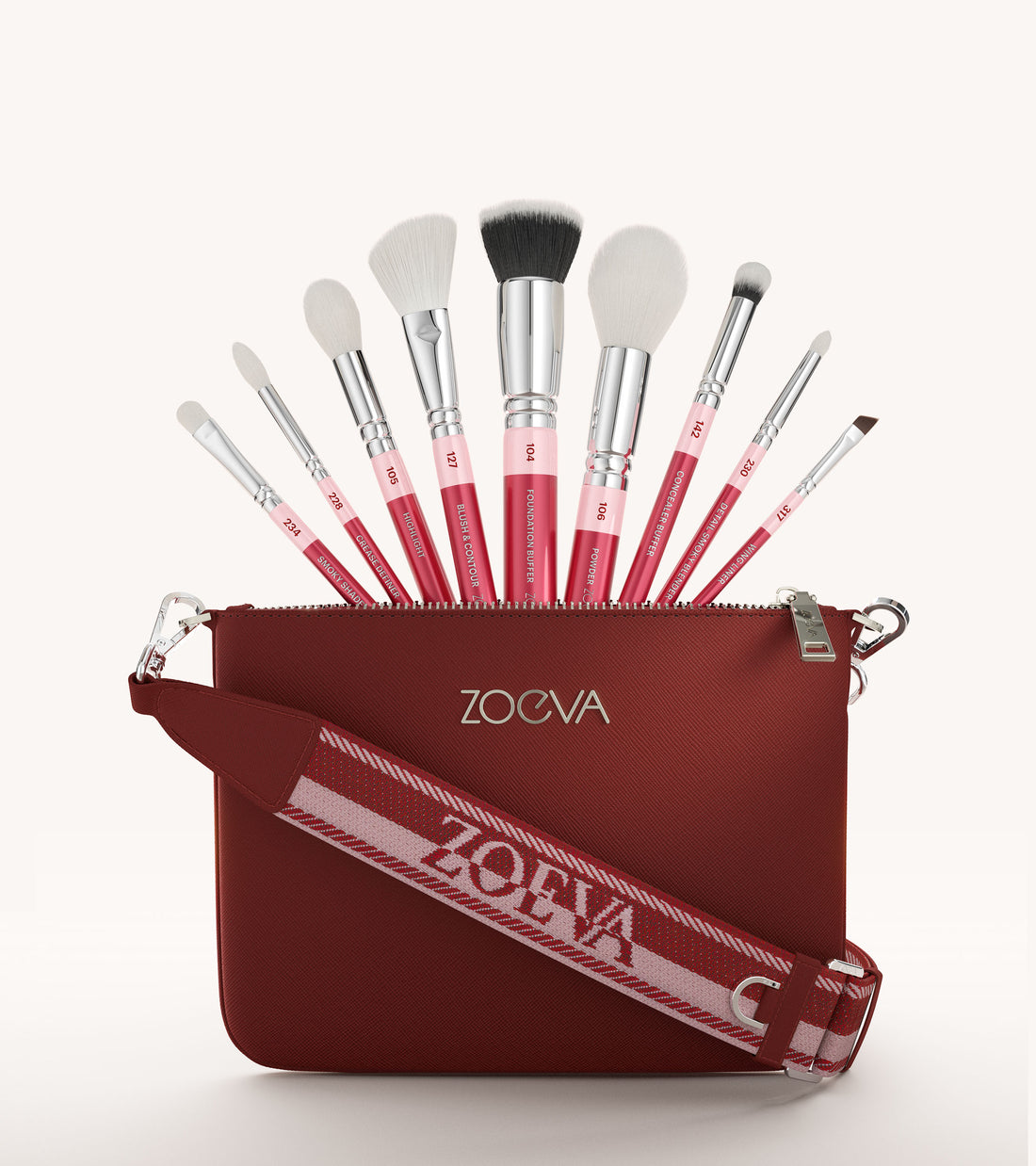 ZOEVA - The Complete Pinselset & Shoulder Strap (Cherry) - BRUSH SET