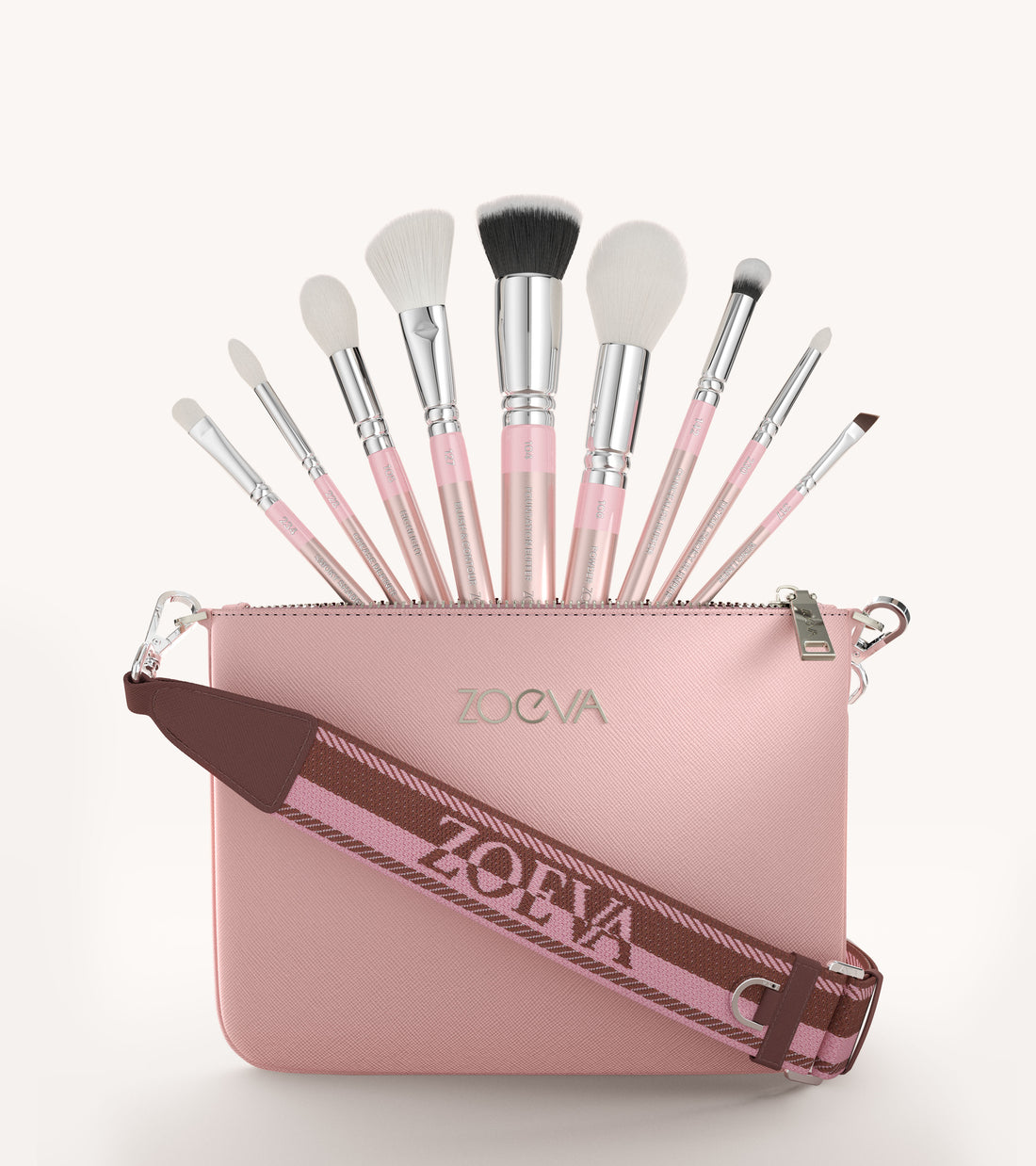 ZOEVA - The Complete Pinselset & Shoulder Strap (Dusty Rose/Bordeaux) - BRUSH SET