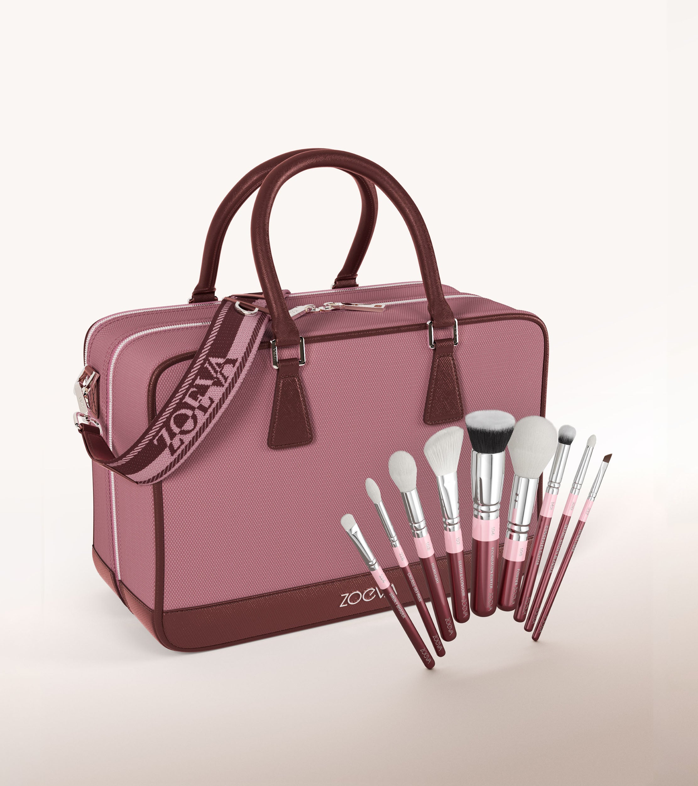 The Zoe Bag & The Complete Brush Set (Dusty Bordeaux)