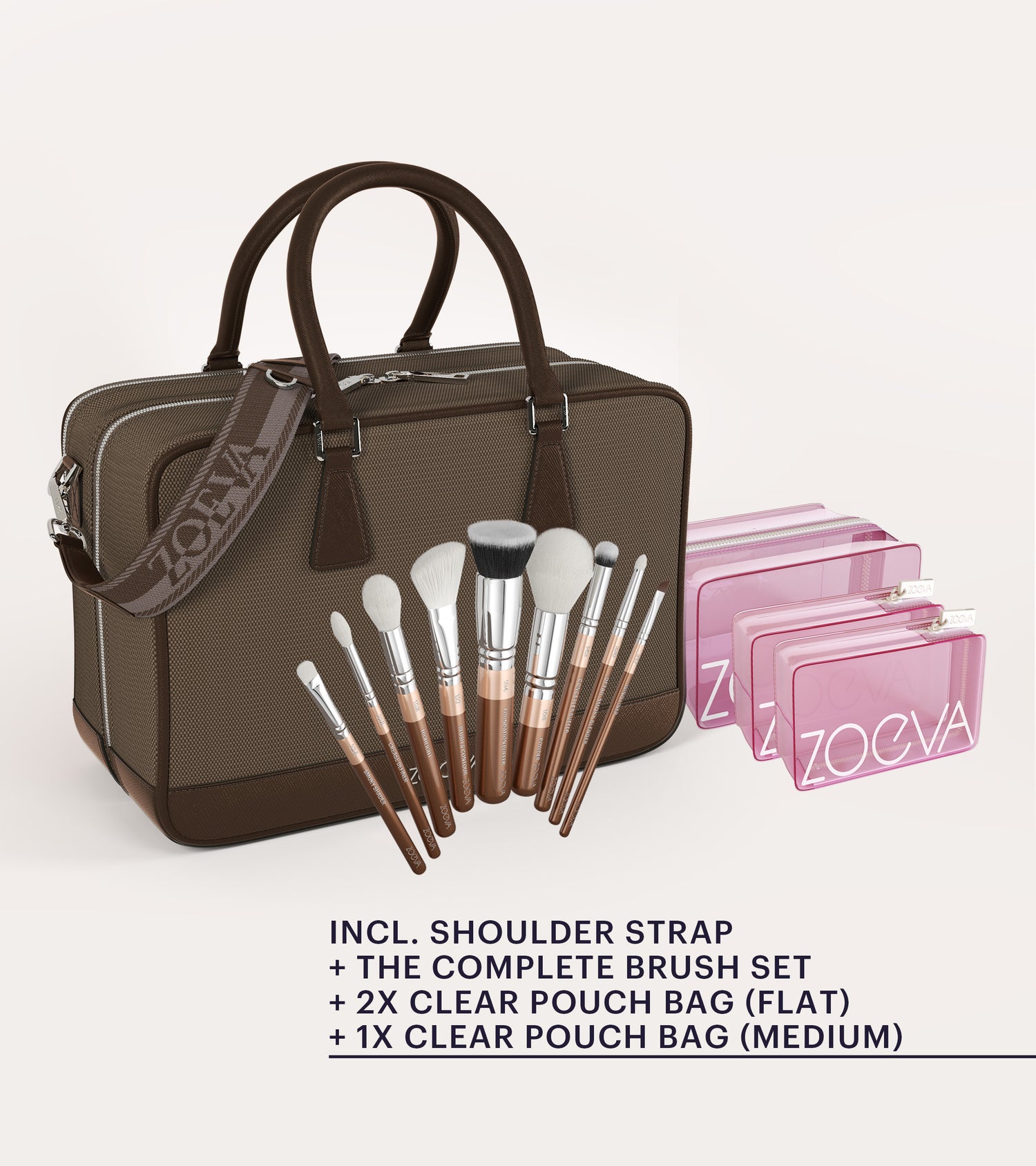 The Zoe Bag & The Complete Brush Set (Light Chocolate)