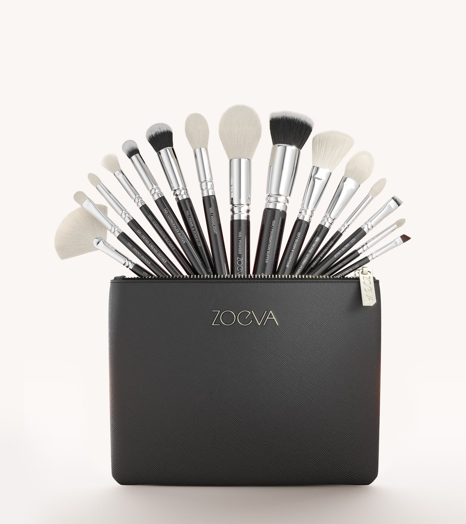 Travel Makeup Brush 4-Piece Set | Carry-On Kit | Small, Compact Design Silver